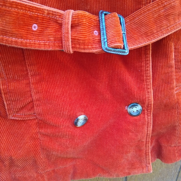 L.L. Bean Burnt Orange Corduroy Belted Trench Coat Pea Coat Size XS Petite - Picture 13 of 15